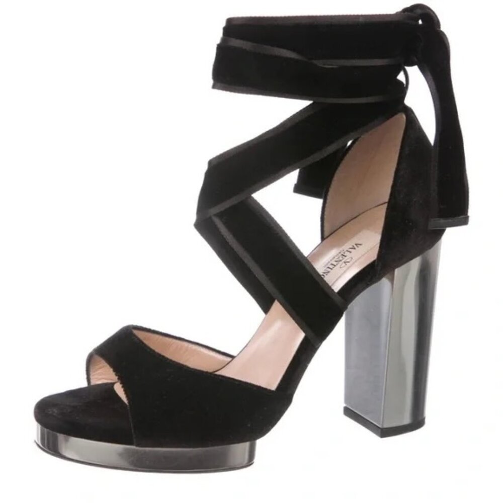 Valentino Pumps with Velvet Straps and Silver Heels